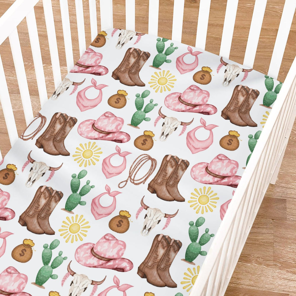 KASTLEE pink western cowgirl crib sheet with snug elastic fit for standard cribs