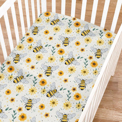 KASTLEE watercolor bees crib sheet in soft breathable fabric for cozy naps.