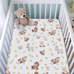 KASTLEE watercolor farm life goat crib sheet; cozy, easy-care fabric for bedtime.