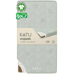 KATU organic latex-coconut 2-stage crib mattress, front view, plastic-free sleep surface.
