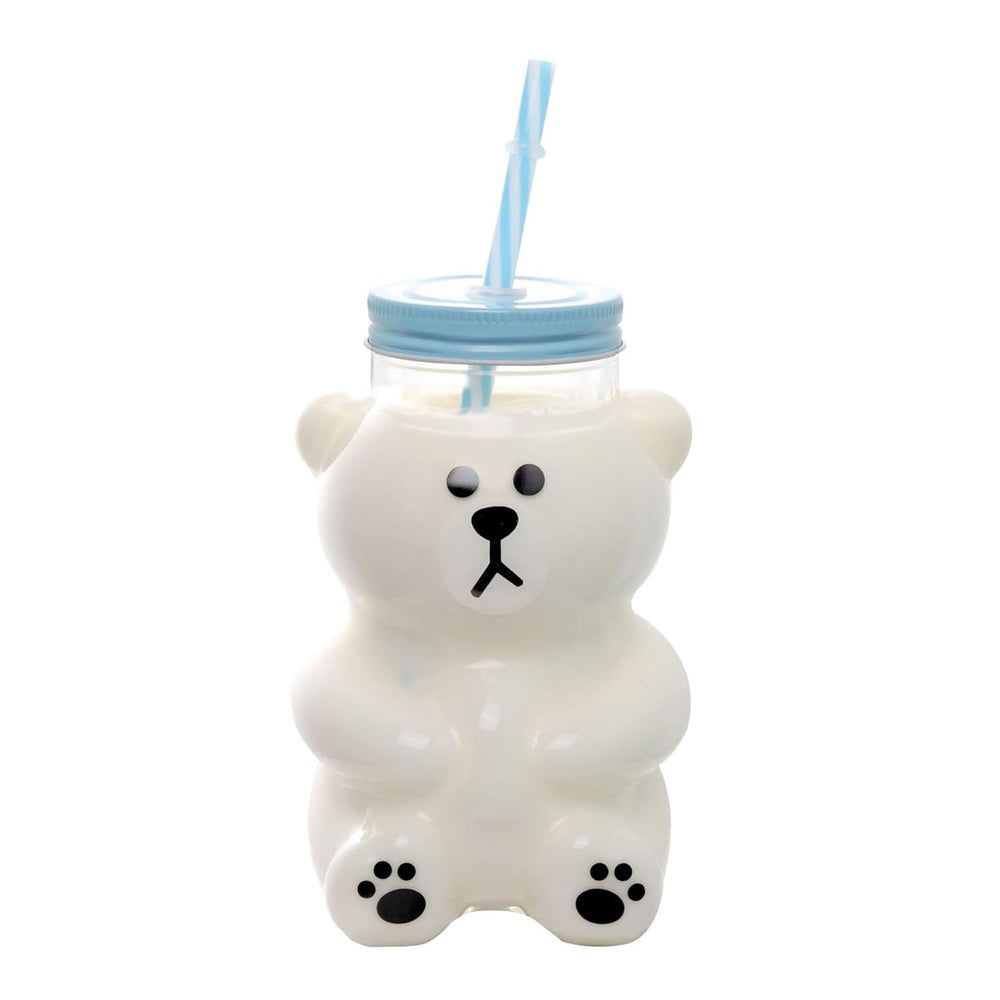 Kawaii Bear Sippy Cup 19oz with lid, clear view of colorful drinks for daily use.
