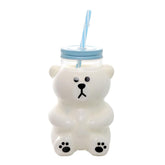 Kawaii Bear Sippy Cup 19oz with lid, clear view of colorful drinks for daily use.