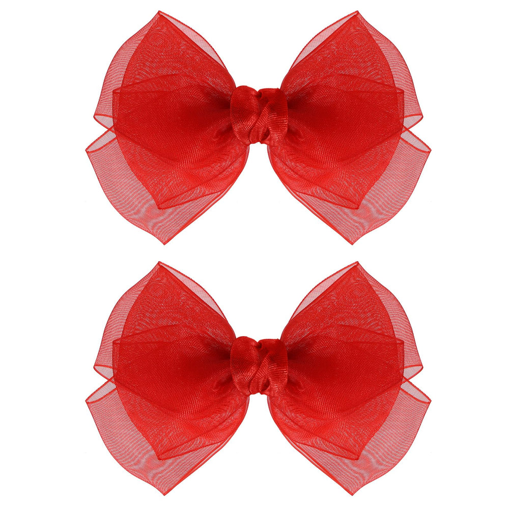 KCHIES 4in red mesh bow clip front view, adds effortless style to daily outfits