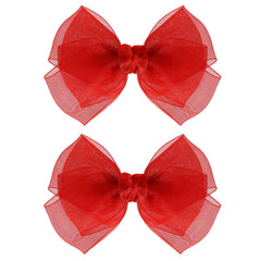 KCHIES 4in red mesh bow clip front view, adds effortless style to daily outfits