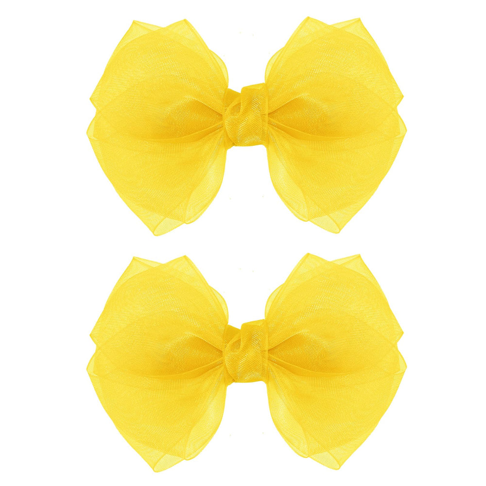 KCHIES Daffodil Yellow mesh bow clip with secure alligator grip for daily wear.