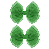 KCHIES emerald-green organza double bow with alligator clip for secure, stylish hair.
