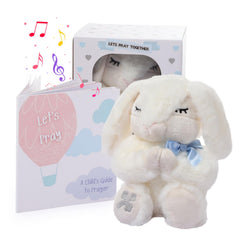 KDVOG praying bunny 7inch blue plush, a soft baptism keepsake for baby.