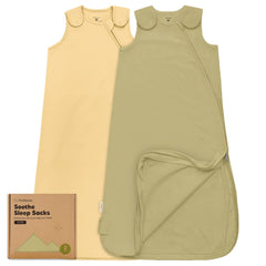 KeaBabies Avocado 2-Pack Sleep Sack flat lay highlights breathable organic cotton for year-round comfort.