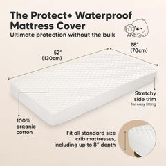 KeaBabies elastic-hem protector fits snugly on standard cribs for mess-free days.