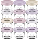 KeaBabies 12-pack 4oz glass jars with lids, compact storage for homemade baby foods.