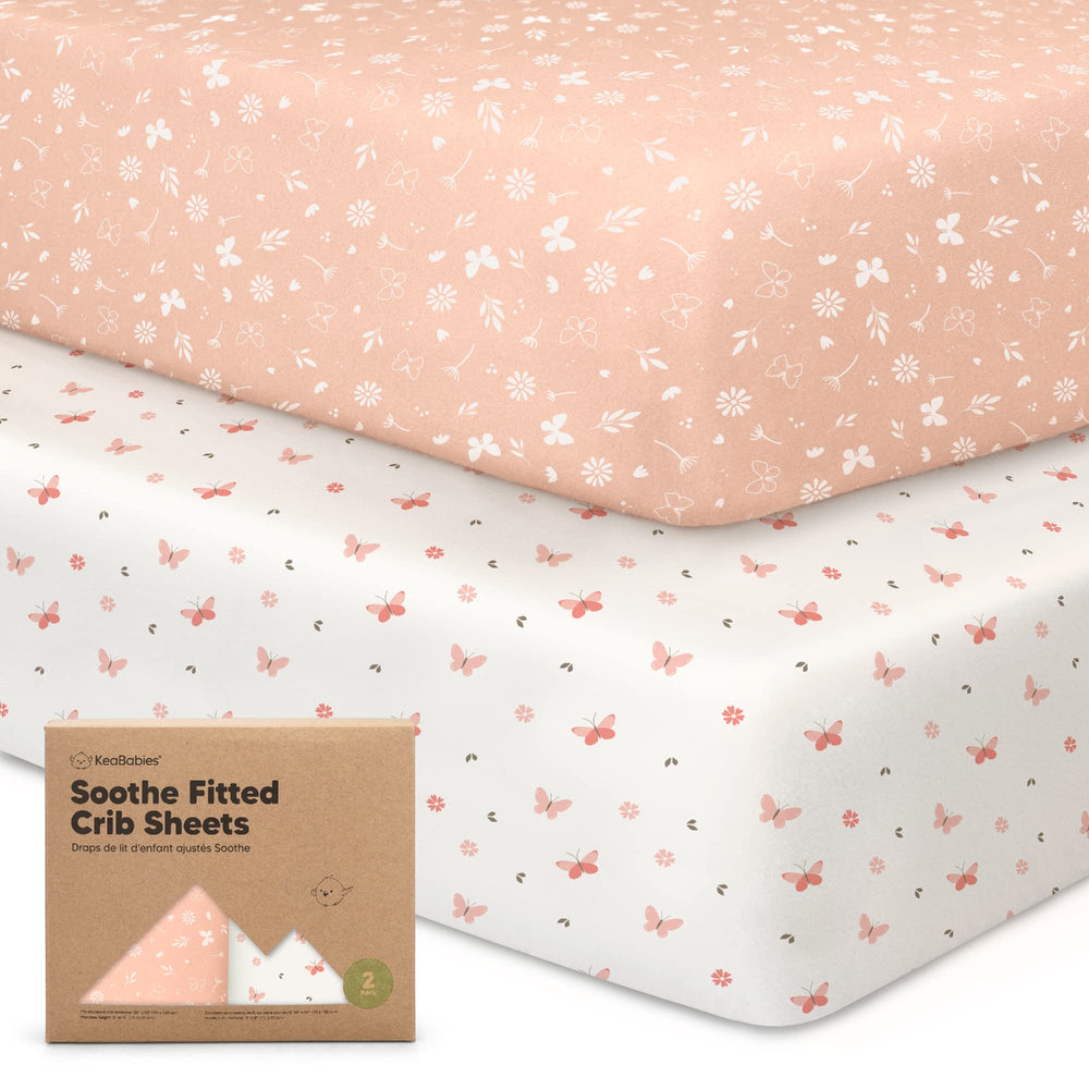 KeaBabies 2-pack crib sheets with butterfly prints for breathable, gentle sleep