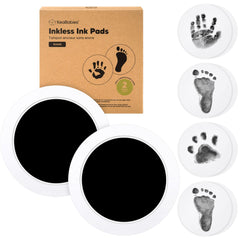 KeaBabies 2-pack round inkless kit captures clean baby hand and foot prints for keepsakes.