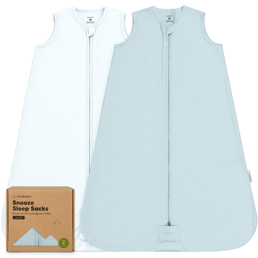 KeaBabies 2-pack sleep sacks Glacier in 0.5TOG organic cotton for breathable nights