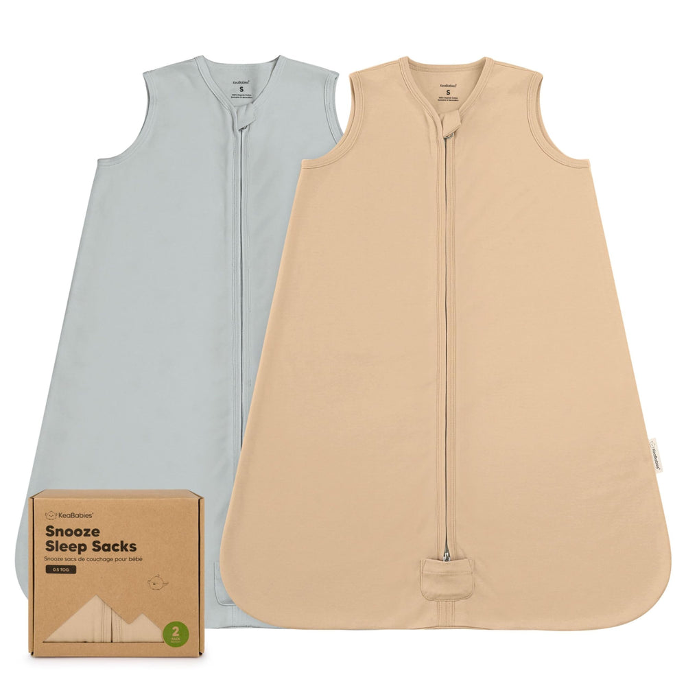 KeaBabies 2-pack sleep sacks shown with open zipper for quick changes.