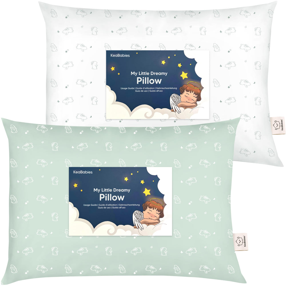 KeaBabies 2-pack toddler pillow 13x18 on display for travel and nap time