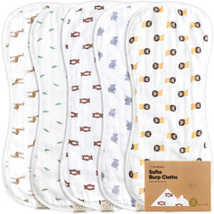 KeaBabies 5-pack burp cloths set displayed together for easy mess protection.
