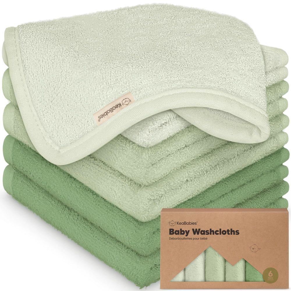 KeaBabies 6-pack baby washcloths offer gentle absorption for newborn baths.