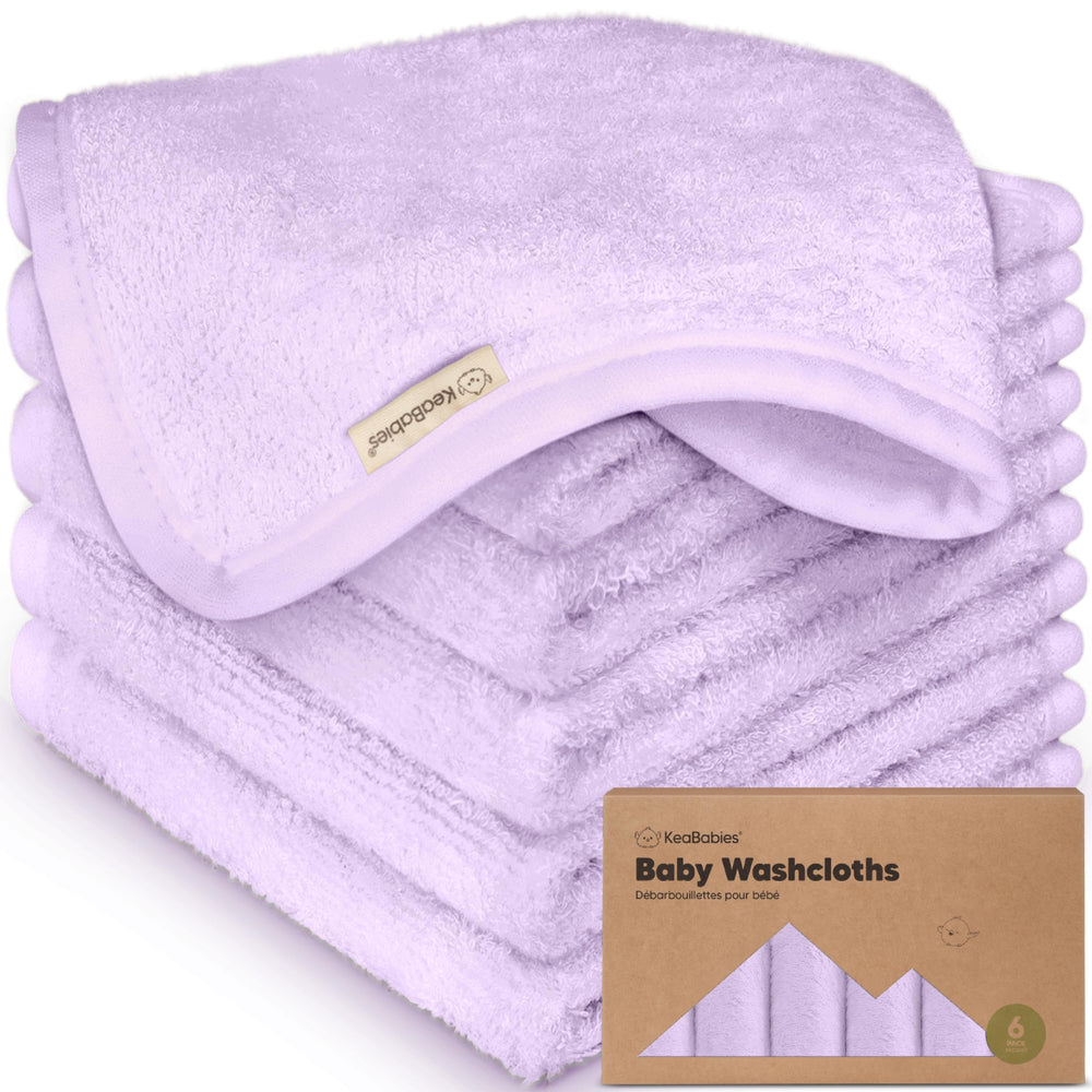 KeaBabies 6-pack washcloths in soft lilac offer plush bamboo-viscose softness for newborn baths
