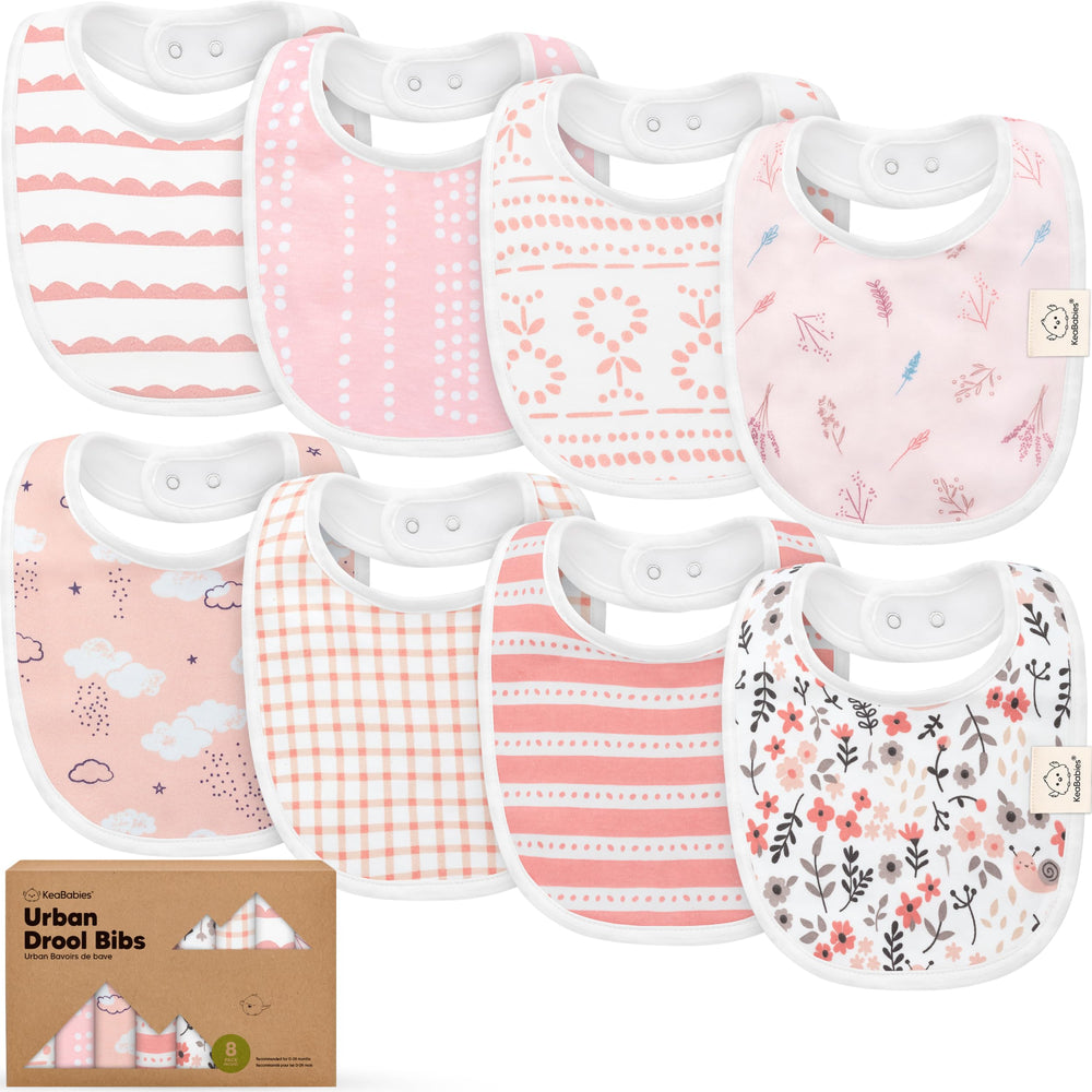 KeaBabies 8-pack organic bibs front view showing versatile unisex style.