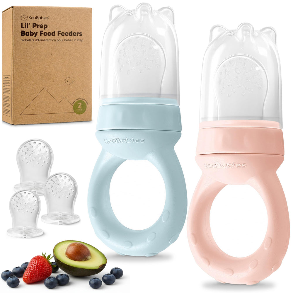 KeaBabies baby fruit feeder 2pk front view aids self-feeding with safe silicone.