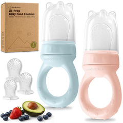 KeaBabies baby fruit feeder 2pk front view aids self-feeding with safe silicone.