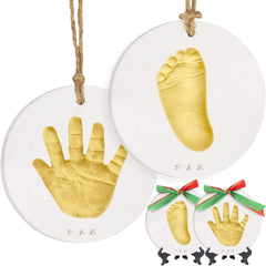 KeaBabies handprint ornament kit with gold paint for baby's first Christmas.