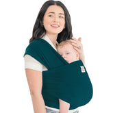 KeaBabies Baby Wrap Carrier Peacock Green outer view highlights lightweight, easy wear.