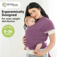 KeaBabies wrap demonstrating ergonomic shoulder support for parent comfort.