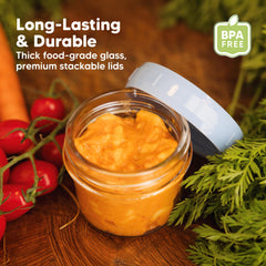 KeaBabies BPA-free glass storage for freezing and reheating.