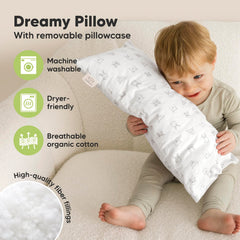 KeaBabies Buddy washable pillow demonstrates easy care for busy families.
