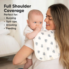 KeaBabies burp cloths in figure-8 layout with secure shoulder coverage.