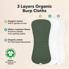 KeaBabies burp cloths 21x10 inches, ample coverage for caregivers.