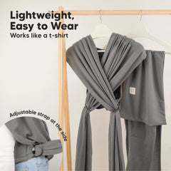 KeaBabies D-Lite wrap graphite back panel highlights cushioned support for parent comfort.