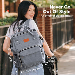 KeaBabies Diaper Bag Backpack Classic Gray side view highlighting easy-access pockets.