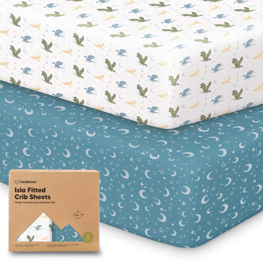 KeaBabies Dragon Tale 2-pack crib sheet fits standard 52x28 mattresses with soft bamboo fabric