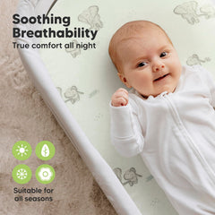 KeaBabies elastic-band seam detail secures sheets for safe, uninterrupted sleep.