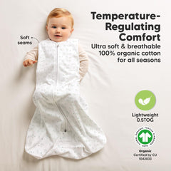 KeaBabies ergonomic armholes and hip area support natural sleep movement.