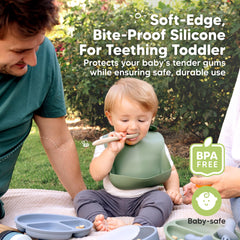KeaBabies ergonomic, weighted handle supports tiny hands during feeding.