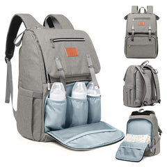 KeaBabies Explorer diaper bag backpack front view showing organized storage for busy parents.