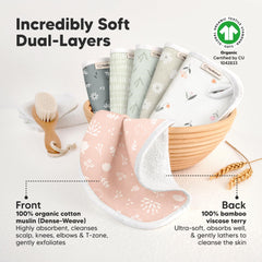 KeaBabies Fleur soft cotton-facing washcloths for gentle wipes.