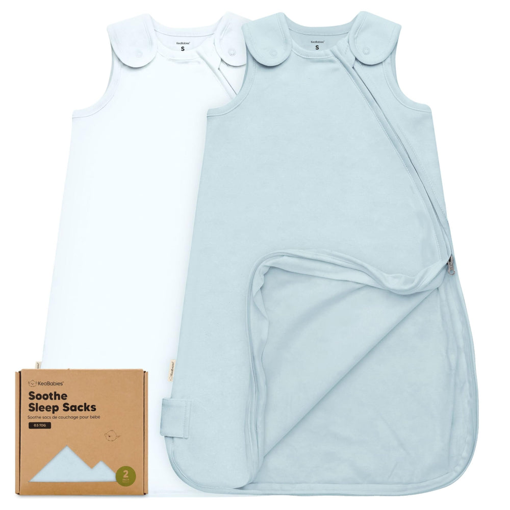 KeaBabies Glacier sleep sack 2-pack in soft organic cotton for newborns' comfort.