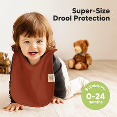 KeaBabies Hallo bib with fleece layer emphasizes easy cleaning and quick drying.
