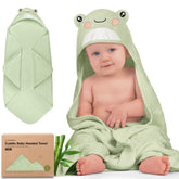 KeaBabies hooded towel with frog design keeps newborn dry and cozy after bath