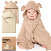 KeaBabies hooded towel almond petite with bear ears keeps baby warm after bath