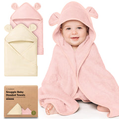 KeaBabies hooded towel with bear ears in Rose Ivory, soft and plush.