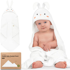 KeaBabies hooded towel with bunny design provides cozy post-bath comfort.