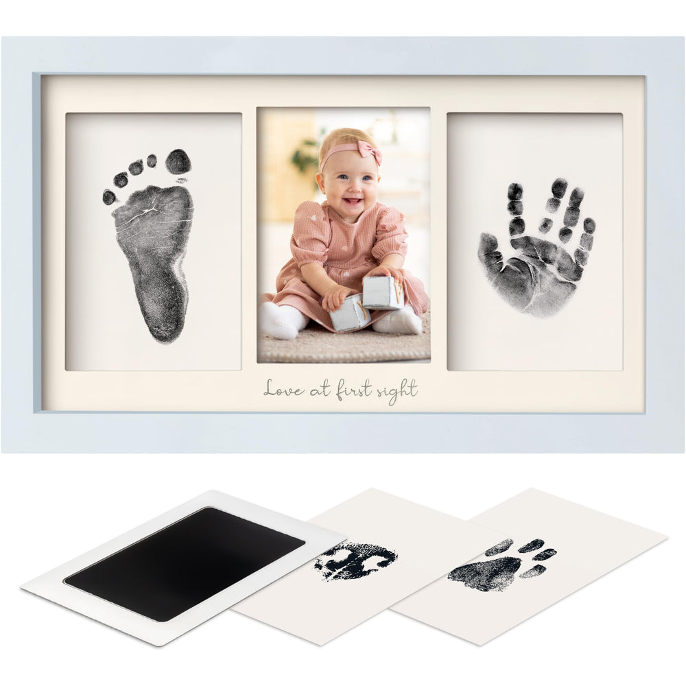 KeaBabies inkless handprint kit in mist blue box, perfect newborn keepsake gift.