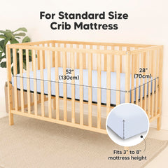 KeaBabies Isla Protect+ crib sheet blue flax on mattress highlights secure fit and soft fabric