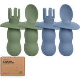 KeaBabies Lil’ Prep spoon and fork set in slate, ideal for teething and self-feeding.