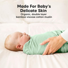 KeaBabies Lumi Muslin Swaddle, anti-shrink design keeps its shape.